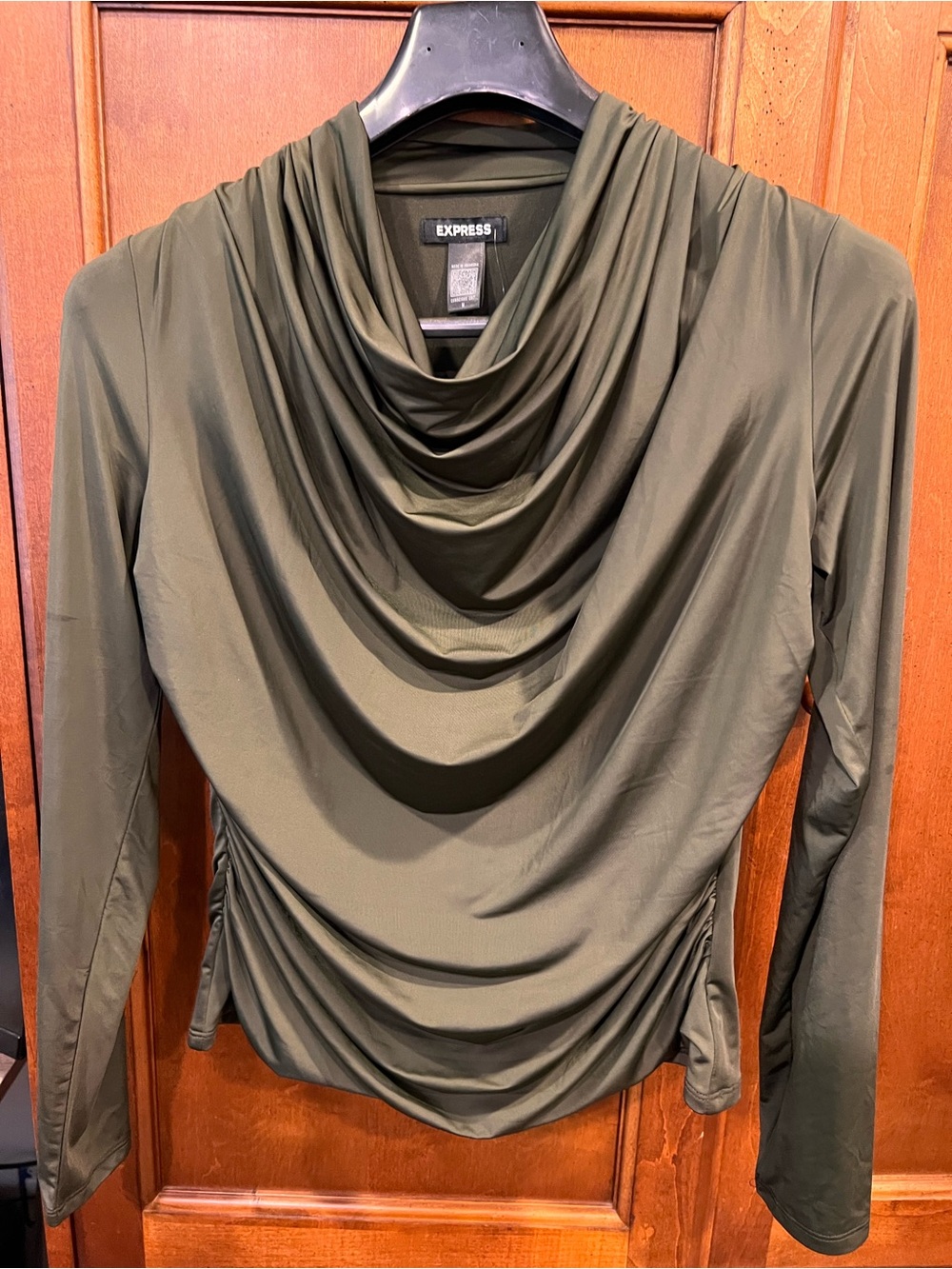 Express Olive Draped Cowl Neck Long Sleeve Top
